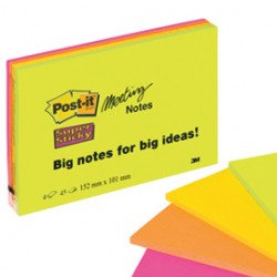 Blocco foglietti Post it® Super Sticky Meeting Notes - 6445-SSP - 152 x 101 mm - rosa/verde neon - 45 fogli - Post it®