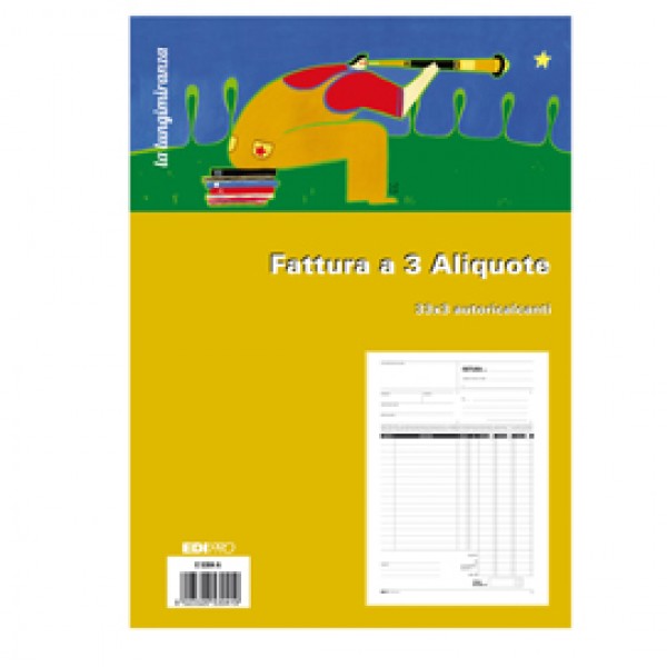 Blocco fatture 3 aliquote Iva - 33 fogli 3 copie autoricalcanti - 29,7 x 21cm - Edipro Blocco fatture 3 aliquote Iva - 33 fogli 3 copie autoricalcanti - 29,7 x 21cm - Edipro
