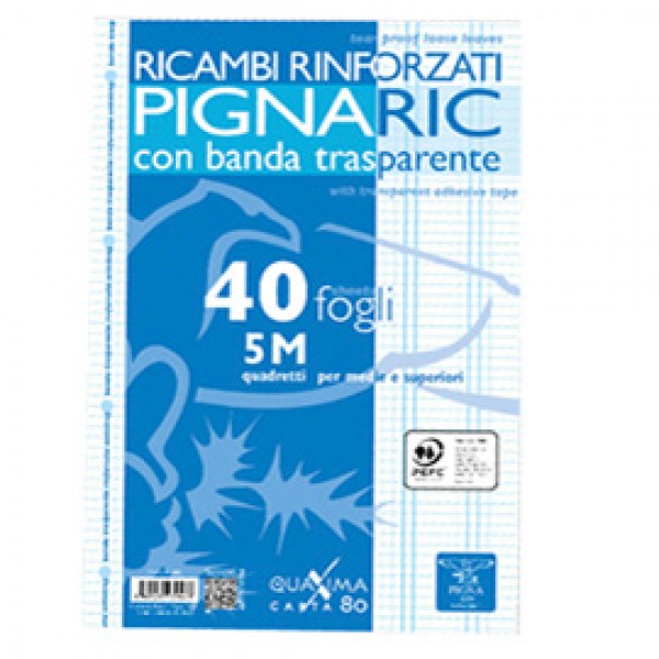 Ricambi forati rinforzati Pignaric - A4 - quadretto 5mm - 40 fogli - 80gr - Pigna