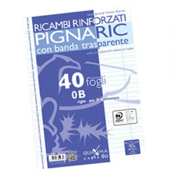 Ricambi forati rinforzati Pignaric - A4 - rigo di 3a - 40 fogli - 80gr - Pigna