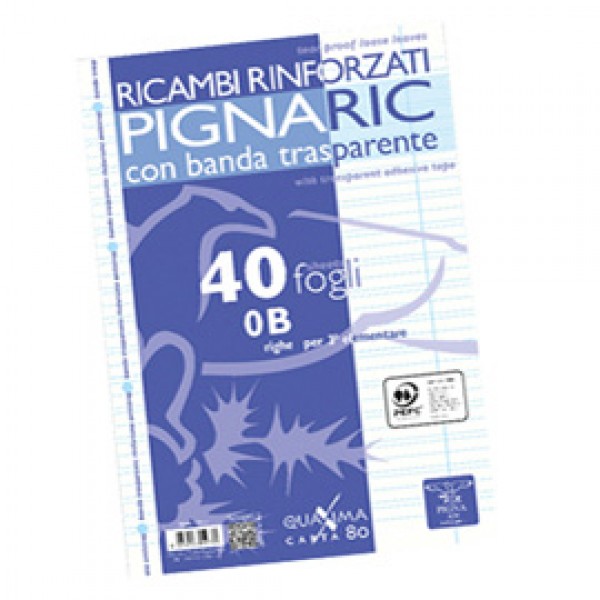 Ricambi forati rinforzati Pignaric - A4 - rigo di 3a - 40 fogli - 80gr - Pigna Ricambi forati rinforzati Pignaric - A4 - rigo di 3a - 40 fogli - 80gr - Pigna