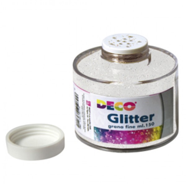 Barattolo Glitter  - grana fine - 150ml -  bianco/iride - DECO
