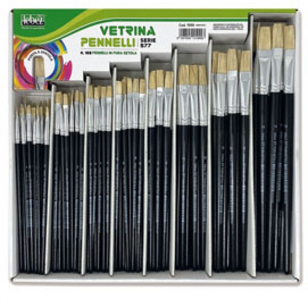 Pennello punta piatta serie 577 - punta a spatola in pura setola - Lebez - Assortimeno vetrinetta 168 pezzi Pennello punta piatta serie 577 - punta a spatola in pura setola - Lebez - Assortimeno vetrinetta 168 pezzi