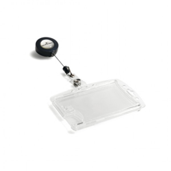 Portabadge Duo in acrilico con chiocciola - 2 tessere inseribili - 5,4 x 9 cm - Durable - conf. 10 pezzi Portabadge Duo in acrilico con chiocciola - 2 tessere inseribili - 5,4 x 9 cm - Durable - conf. 10 pezzi