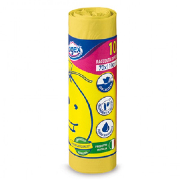 Sacchi per immondizia - 70x110 cm - 120 L - 16 micron - giallo - Logex Professional - rotolo da 10 sacchetti Sacchi per immondizia - 70x110 cm - 120 L - 16 micron - giallo - Logex Professional - rotolo da 10 sacchetti