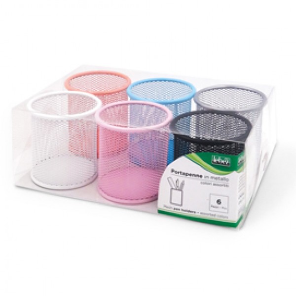 Bicchieri portapenne - rete metallica colorata - 8,5x10 cm - Lebez - conf. 6 pezzi Bicchieri portapenne - rete metallica colorata - 8,5x10 cm - Lebez - conf. 6 pezzi