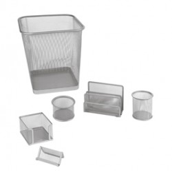 Set scrivania da 6 accessori - rete metallica - argento - Lebez