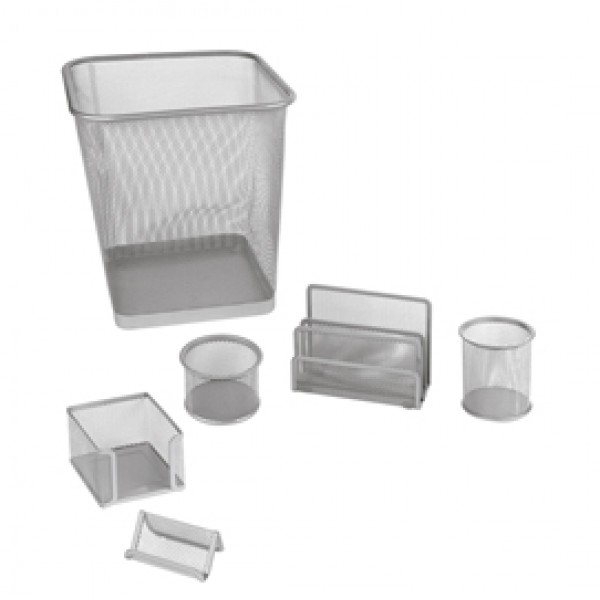 Set scrivania da 6 accessori - rete metallica - argento - Lebez Set scrivania da 6 accessori - rete metallica - argento - Lebez