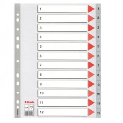 Separatore numerico 1/12 - PPL - A4 - 22,5x29,7 cm - grigio -Esselte