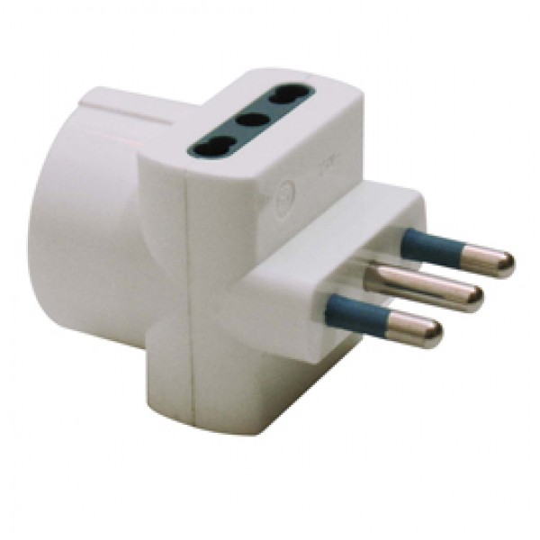Adattatore triplo con spina 2P+T 16A - 2 prese bipasso 10/16A + 1 Schuko - MKC Adattatore triplo con spina 2P+T 16A - 2 prese bipasso 10/16A + 1 Schuko - MKC