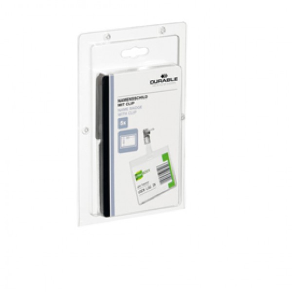 Portabadge - PVC - clip in metallo - 6 x 9 cm - Durable - conf. 5 pezzi Portabadge - PVC - clip in metallo - 6 x 9 cm - Durable - conf. 5 pezzi