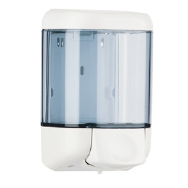 Dispenser da muro per sapone liquido - 12,8x11,2x20,5 cm - capacità 1 L - bianco/azzurro trasparente - Mar Plast Dispenser da muro per sapone liquido - 12,8x11,2x20,5 cm - capacità 1 L - bianco/azzurro trasparente - Mar Plast