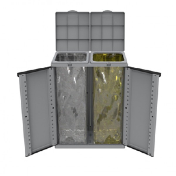 Contenitore EcoCab 2 per raccolta differenziata - 68x39x88,7 cm - 2 portasacco da 110 L ciascuno - grigio/nero - Terry Contenitore EcoCab 2 per raccolta differenziata - 68x39x88,7 cm - 2 portasacco da 110 L ciascuno - grigio/nero - Terry