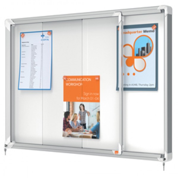 Bacheca per interni - fondo in metallo - 8 fogli A4 - ante scorrevoli - Nobo Bacheca per interni - fondo in metallo - 8 fogli A4 - ante scorrevoli - Nobo