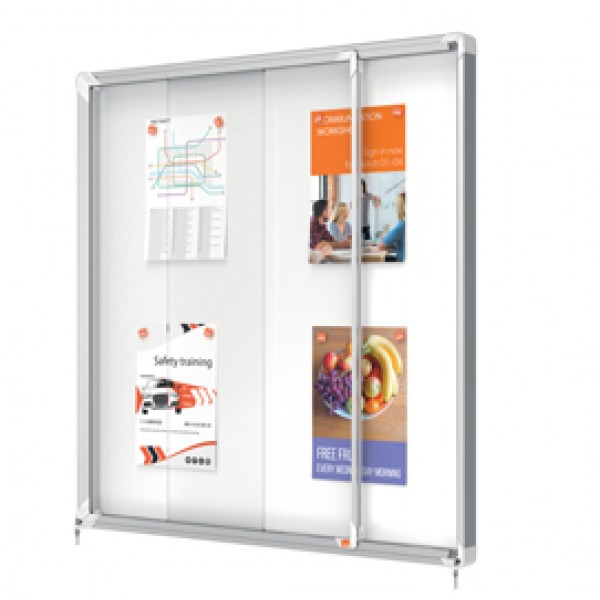 Bacheca per interni - fondo in metallo - 12 fogli A4 - ante scorrevoli - Nobo Bacheca per interni - fondo in metallo - 12 fogli A4 - ante scorrevoli - Nobo