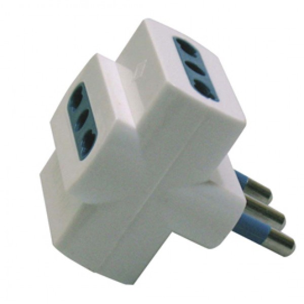 Adattatore triplo con spina 2P+T 16A - 3 prese bipasso 10/16A - MKC Adattatore triplo con spina 2P+T 16A - 3 prese bipasso 10/16A - MKC