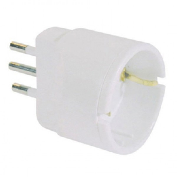 Adattatore semplice con spina 2P+T 10A - presa Schuko 10A - MKC Adattatore semplice con spina 2P+T 10A - presa Schuko 10A - MKC