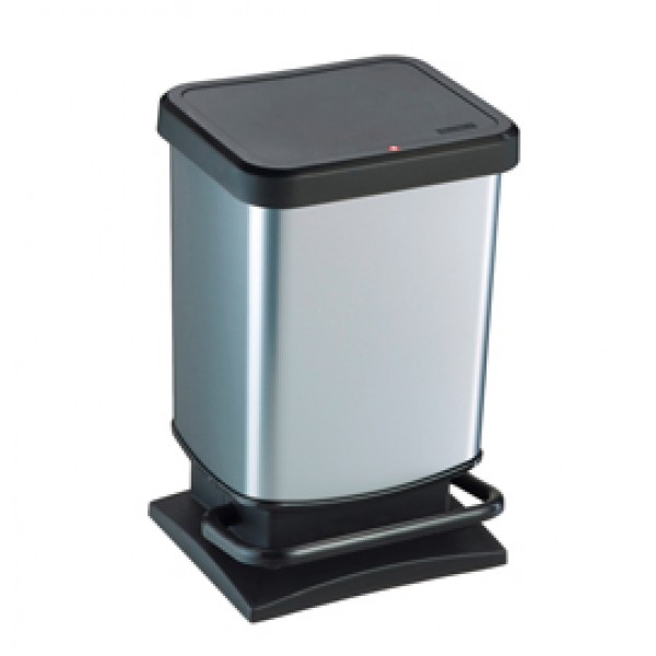 Pattumiera a pedale Paso - 29x27x46 cm - 20 L - PPL metallizzato - nero/argento - Rotho