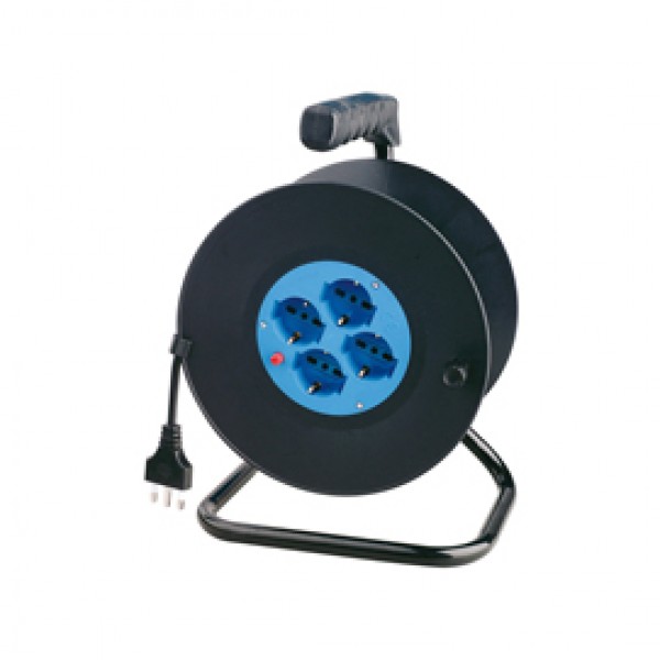 Prolunga con avvolgicavo da 25 mt - 4 prese Schuko/bipasso - MKC Prolunga con avvolgicavo da 25 mt - 4 prese Schuko/bipasso - MKC