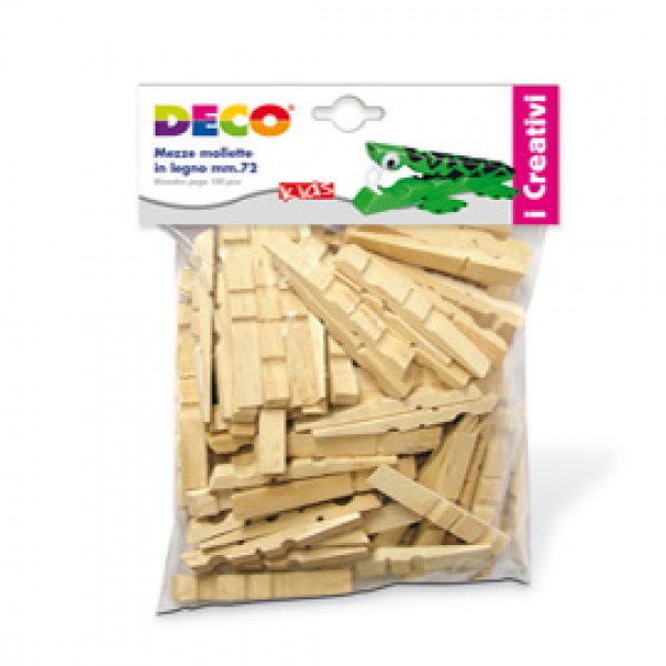 Mezze mollette legno - 72mm - DECO - sacchetto 100 pezzi Mezze mollette legno - 72mm - DECO - sacchetto 100 pezzi