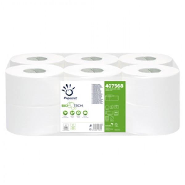 Carta igienica Mini Jumbo Bio Tech - microgoffrata - 2 veli - 16,5 gr - diametro 19,5 cm - 9,5 cm x 150 mt - Papernet Carta igienica Mini Jumbo Bio Tech - microgoffrata - 2 veli - 16,5 gr - diametro 19,5 cm - 9,5 cm x 150 mt - Papernet