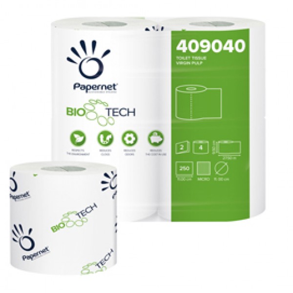 Carta igienica standard Bio Tech - 2 veli - 250 strappi - 15,5 gr - 9,5 cm x 27,5 mt - Papernet - pacco 4 rotoli Carta igienica standard Bio Tech - 2 veli - 250 strappi - 15,5 gr - 9,5 cm x 27,5 mt - Papernet - pacco 4 rotoli