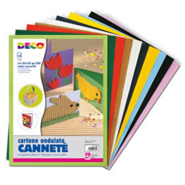 Cartoncino ondulato Cannetè 2200 - 25 x 35 cm - colori assortiti - DECO - conf. 10 fogli