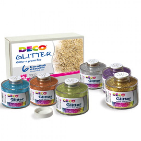 Glitter grana fine - 150 ml - colori assortiti - Deco - set 6 barattoli
