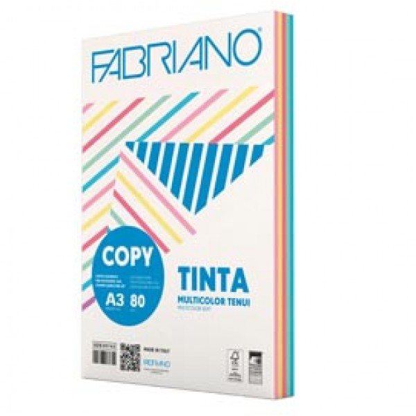 Carta Copy Tinta Multicolor - A3 - 80 gr - mix 5 colori tenui - Fabriano - conf. 250 fogli