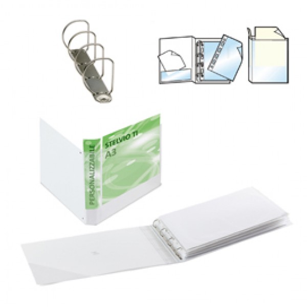 Raccoglitore personalizzabile Stelvio TI - 4 anelli a D 25 mm - 42x30 cm (album) - bianco - Sei Rota Raccoglitore personalizzabile Stelvio TI - 4 anelli a D 25 mm - 42x30 cm (album) - bianco - Sei Rota