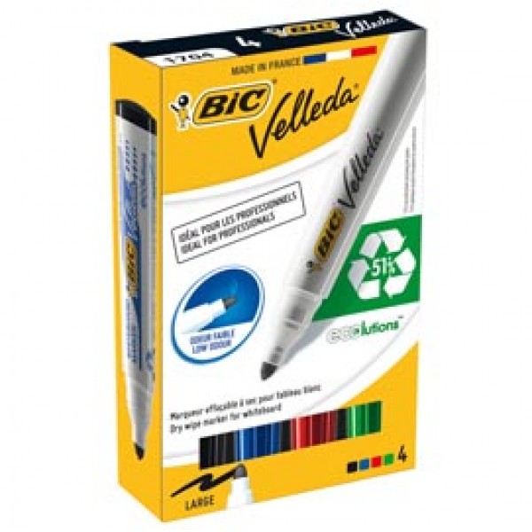 Marcatori Whiteboard Marker Velleda 1701 Recycled BIC - punta tonda 1,5mm - astuccio 4 colori  - Bic