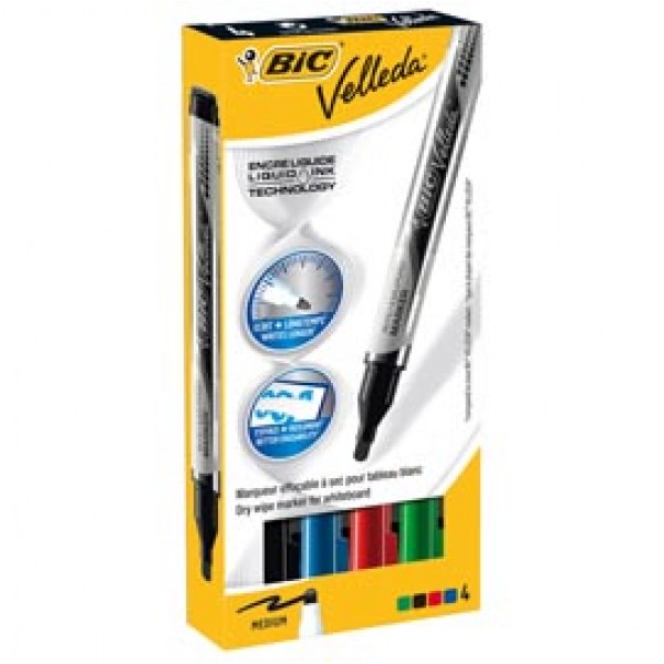 Marcatori Whiteboard Marker Velleda liquid Ink - punta tonda 2,2mm - astuccio 4 colori - Bic Marcatori Whiteboard Marker Velleda liquid Ink - punta tonda 2,2mm - astuccio 4 colori - Bic