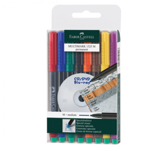 Pennarello Multimark universale permanente con gomma - punta media 1,0mm - astuccio 8 colori - Faber Castell Pennarello Multimark universale permanente con gomma - punta media 1,0mm - astuccio 8 colori - Faber Castell