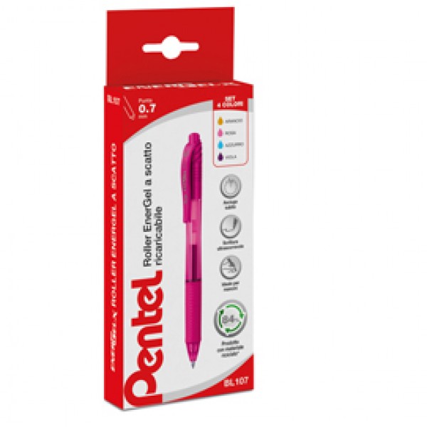 Roller a scatto Energel X BL 107 - punta 0,7mm - astuccio 4 colori assortiti - Pentel Roller a scatto Energel X BL 107 - punta 0,7mm - astuccio 4 colori assortiti - Pentel