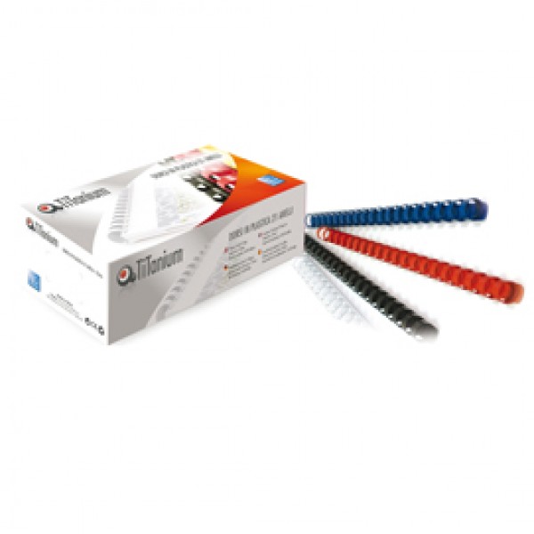 Dorsi spirale - 21 anelli - plastica - 10 mm - nero - Titanium - scatola 100 pezzi Dorsi spirale - 21 anelli - plastica - 10 mm - nero - Titanium - scatola 100 pezzi