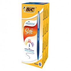 Penne a sfera a scatto Atlantis Soft  - punta 1,0mm - blu - clip in metallo - Bic - conf. 12 pezzi