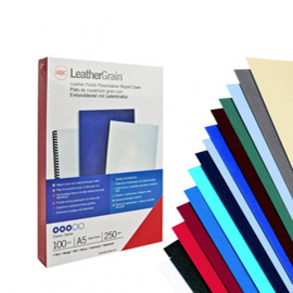 Copertine LeatherGrain™ per rilegatura - A4 - goffrate - blu - 250 gr - GBC - conf. 100 pezzi Copertine LeatherGrain™ per rilegatura - A4 - goffrate - blu - 250 gr - GBC - conf. 100 pezzi