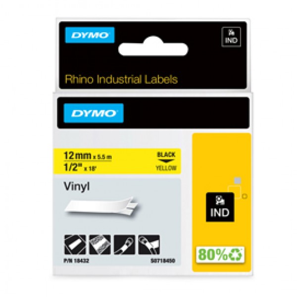 Nastro Rhino 18432 - 12 mm x 5,5 mt - vinile - nero/giallo - Dymo Nastro Rhino 18432 - 12 mm x 5,5 mt - vinile - nero/giallo - Dymo