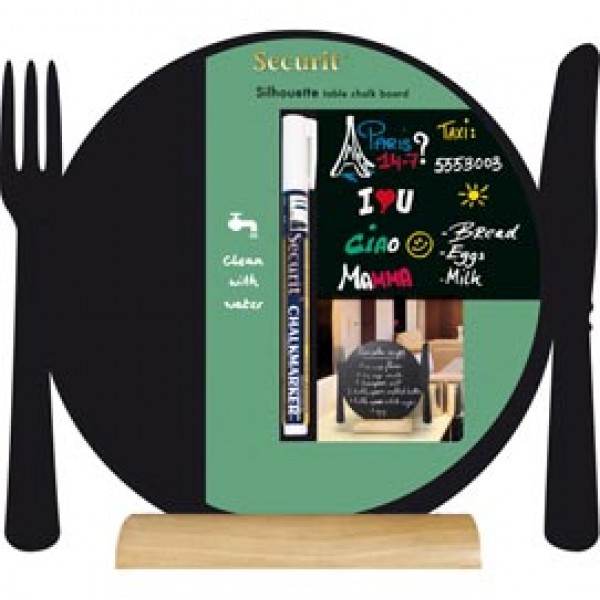 Lavagna da tavolo Silhouette - 24x25 cm - forma piatto - nero - Securit Lavagna da tavolo Silhouette - 24x25 cm - forma piatto - nero - Securit
