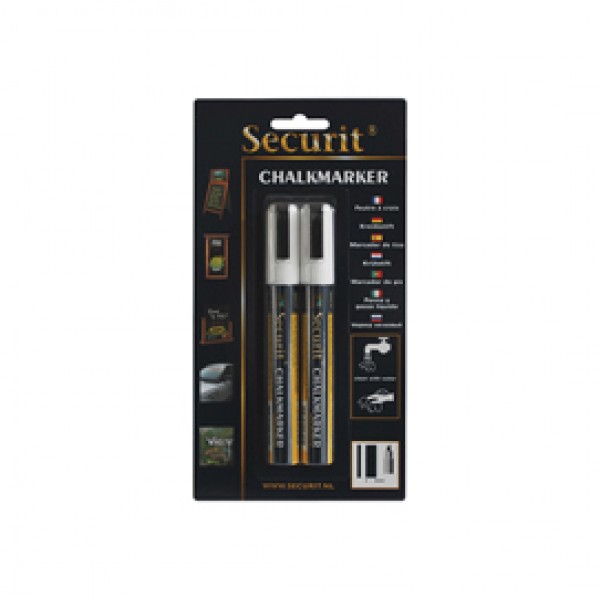 Marcatore a gesso liquido - punta media da 2,00-6,00mm - bianco - Securit - conf. 2 pezzi Marcatore a gesso liquido - punta media da 2,00-6,00mm - bianco - Securit - conf. 2 pezzi