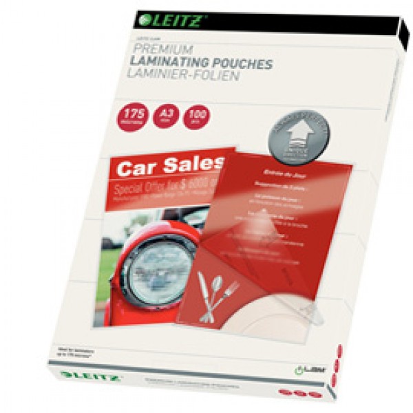Pouches ILam - A3 - 303x426 mm - 2x175 micron - Leitz - conf. 100 pezzi Pouches ILam - A3 - 303x426 mm - 2x175 micron - Leitz - conf. 100 pezzi