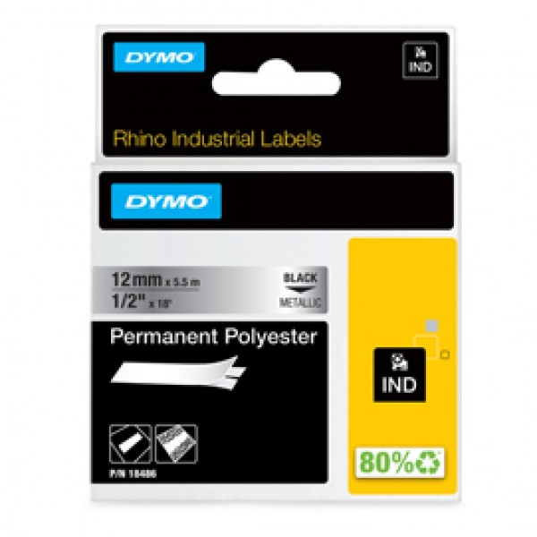 Nastro Rhino 18486 - 12 mm x 5,5 mt - poliestere - permanente - nero/metallo - Dymo Nastro Rhino 18486 - 12 mm x 5,5 mt - poliestere - permanente - nero/metallo - Dymo