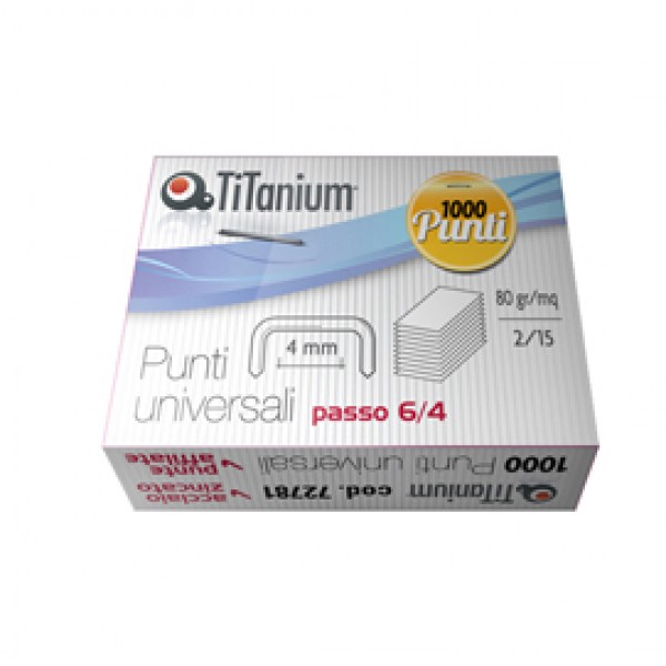 Punti universali - 6/4 - acciaio-zinco cromato - metallo - Titanium - conf. 1000 punti Punti universali - 6/4 - acciaio-zinco cromato - metallo - Titanium - conf. 1000 punti
