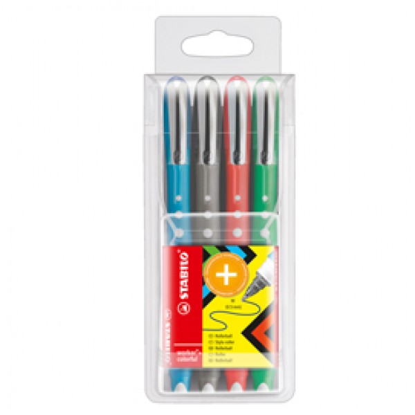 Roller Worker Colorful con cappuccio - tratto 0,5mm - colori assortiti - Stabilo - astuccio 4 roller Roller Worker Colorful con cappuccio - tratto 0,5mm - colori assortiti - Stabilo - astuccio 4 roller