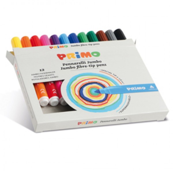 Pennarelli Jumbo - punta ø7,6mm - colori assortiti - Primo - astuccio 12 pezzi Pennarelli Jumbo - punta ø7,6mm - colori assortiti - Primo - astuccio 12 pezzi
