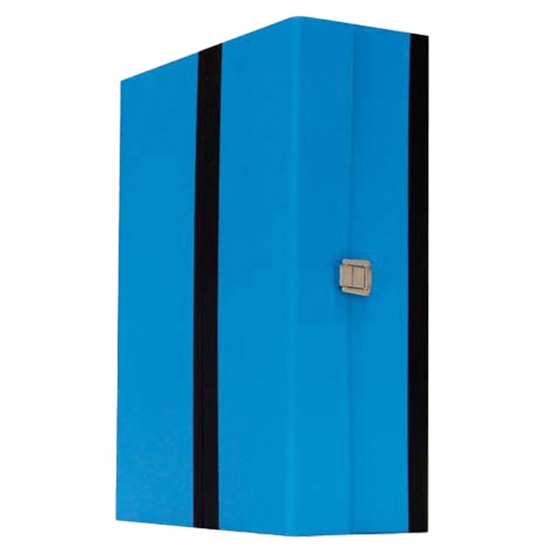 Scatola legno - con chiusura metallo nero - 38 x 27 x 12 cm - blu - Brefiocart