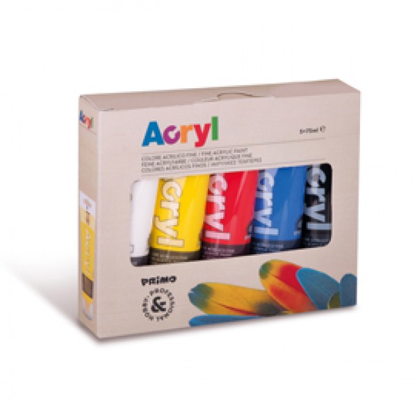 Colori Acryl - 75ml - colori assortiti - Primo - astuccio 5 colori