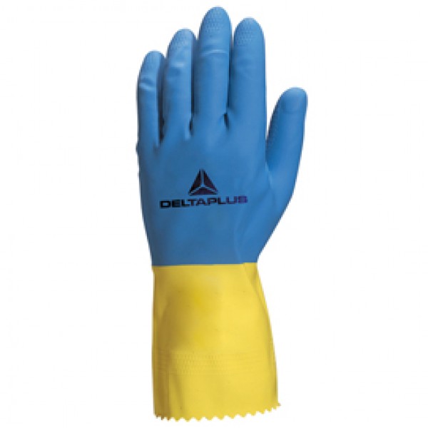 Guanti da lavoro industriale Duocolor 330 - lattice floccato cotone - taglia 09/10 - blu/giallo - Deltaplus Guanti da lavoro industriale Duocolor 330 - lattice floccato cotone - taglia 09/10 - blu/giallo - Deltaplus