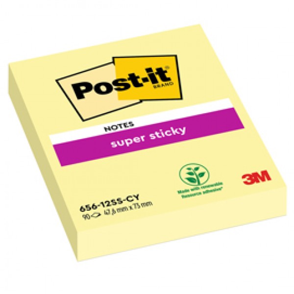 Blocco foglietti Super Sticky - 656-12SS-CY-EU - 47,6 x 76 mm - giallo Canary™ - 90 fogli - Post it® Blocco foglietti Super Sticky - 656-12SS-CY-EU - 47,6 x 76 mm - giallo Canary™ - 90 fogli - Post it®