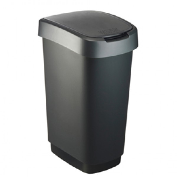 Pattumiera con coperchio basculante - 50 L - 40,1 x 29,1 x 60,2 cm - PPL - nero/grigio - Rotho Pattumiera con coperchio basculante - 50 L - 40,1 x 29,1 x 60,2 cm - PPL - nero/grigio - Rotho